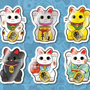Lucky Cat / Maneki Neko 6PC Vinyl Sticker Set