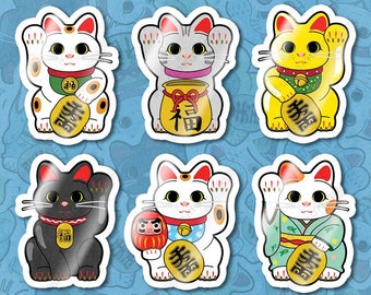 Lucky Cat / Maneki Neko 6PC Vinyl Sticker Set