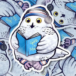 Reading Snowy Owl Vinyl Sticker