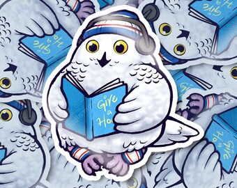 Reading Snowy Owl Vinyl Sticker