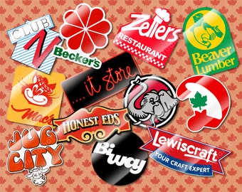 Canadian Store Vinyl Stickers [Jumbo Video, BiWay, Mac's, Becker's, Jug City, Beaver Lumber, it store, Lewiscraft, Dominion, etc..]