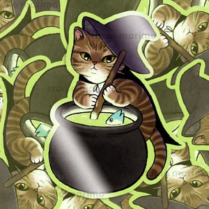 Tabby Witch Cat Vinyl Sticker