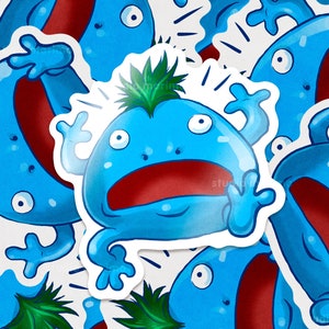 May include: A blue cartoon monster with a surprised expression, green hair, and a wide open mouth. The monster is repeated multiple times in the image, each with a slightly different pose.