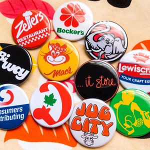Canadian Store 1.75&quot; Buttons [ⱫeIIers, Jumbo Video, BiWay, Mac&#39;s, Becker&#39;s, Jug City, Beaver Lumber, it store, Lewiscraft, etc...]