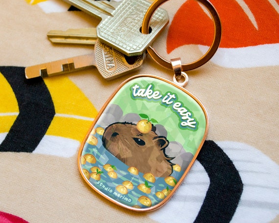 Take It Easy Capybara Rounded Frame Keychain 