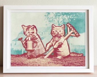 Vintage Cats - Planting Time Art Print