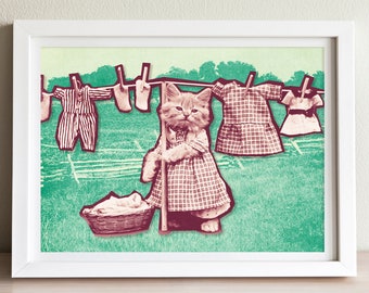 Vintage Cats - Laundry Day Art Print