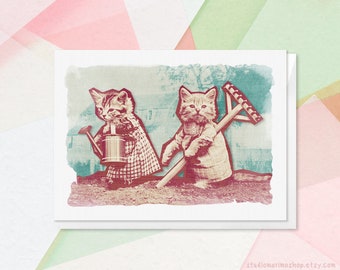 5-1/8" x 7" Vintage Cats Card - Planting Time [customizable]