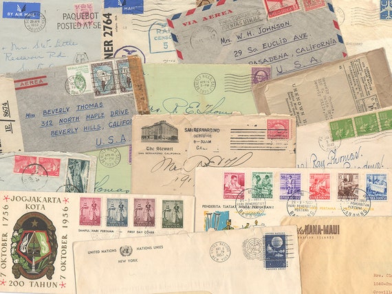 Vintage Envelopes, Foreign Postage, Paper Ephemera, Used Envelopes,  Crafting Supplies, Vintage Paper, Stamp Collecting, Teaching Aid 