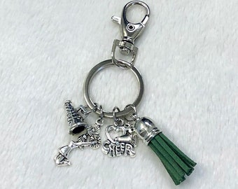 Cheerleader Keychain Gift, Cheer Megaphone, Cheer Girl, Love to Cheer Silver Charms, Cheer Squad Keyring, Bag Tag, Pick Your Color
