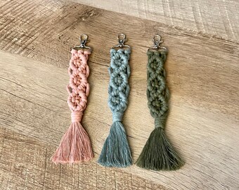 Macrame Keychain, Boho Style Keychain, Macrame Bridesmaid Gift, 100% Soft Cotton String, Handmade, Choose Your Color, Ready to Ship
