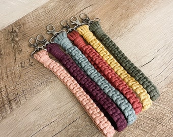 Handmade Macrame Wristlet Keychain, Boho Style, 100% Soft Cotton String, Multiple Colors