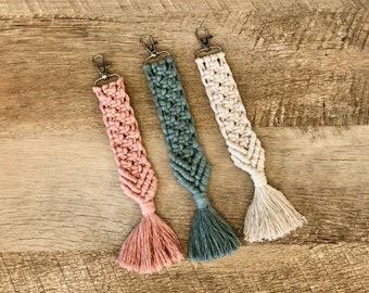 Macrame Keychain, Boho Style Keychain, Bridesmaid Gift, 100% Soft Cotton String, Handmade, Choose Your Color, Ready to Ship