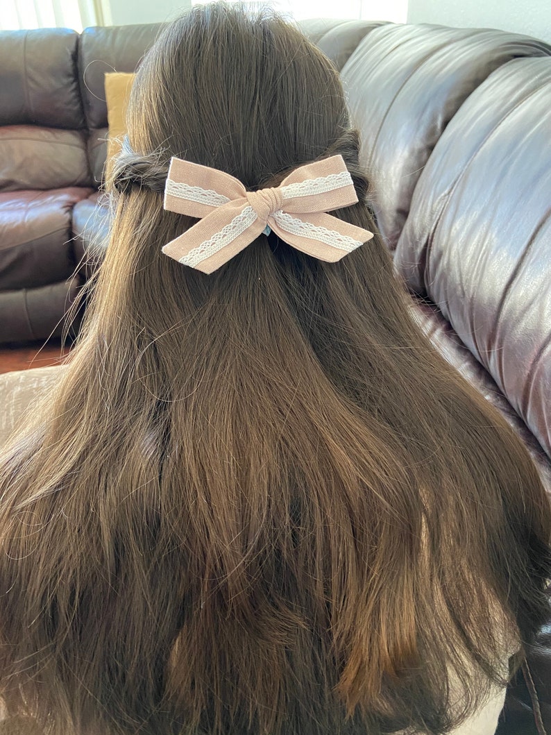 Linen hair bow. Big hair bows. Baby head bows. Girls big bows. Etsy