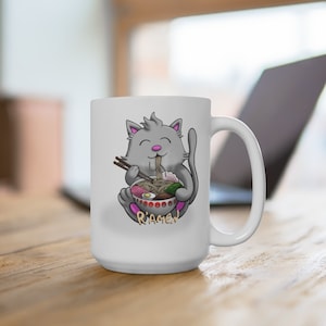Ramen Noodle Cat White Ceramic Mug - Paws, Slurp, Repeat!