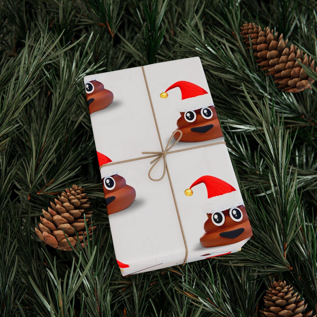 Santa Poo Christmas Poo Emoji Wrapping Paper - Festively Funny Gift Wrap With ...