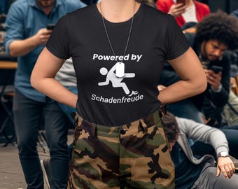 Powered By Schadenfruede Unisex Heavy Cotton Tee - WARNING: This Shirt Runs on Petty Joy.