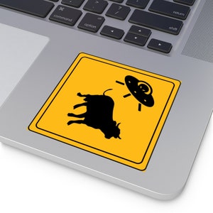 UFO Cow Abduction Square Stickers, IndoorOutdoor