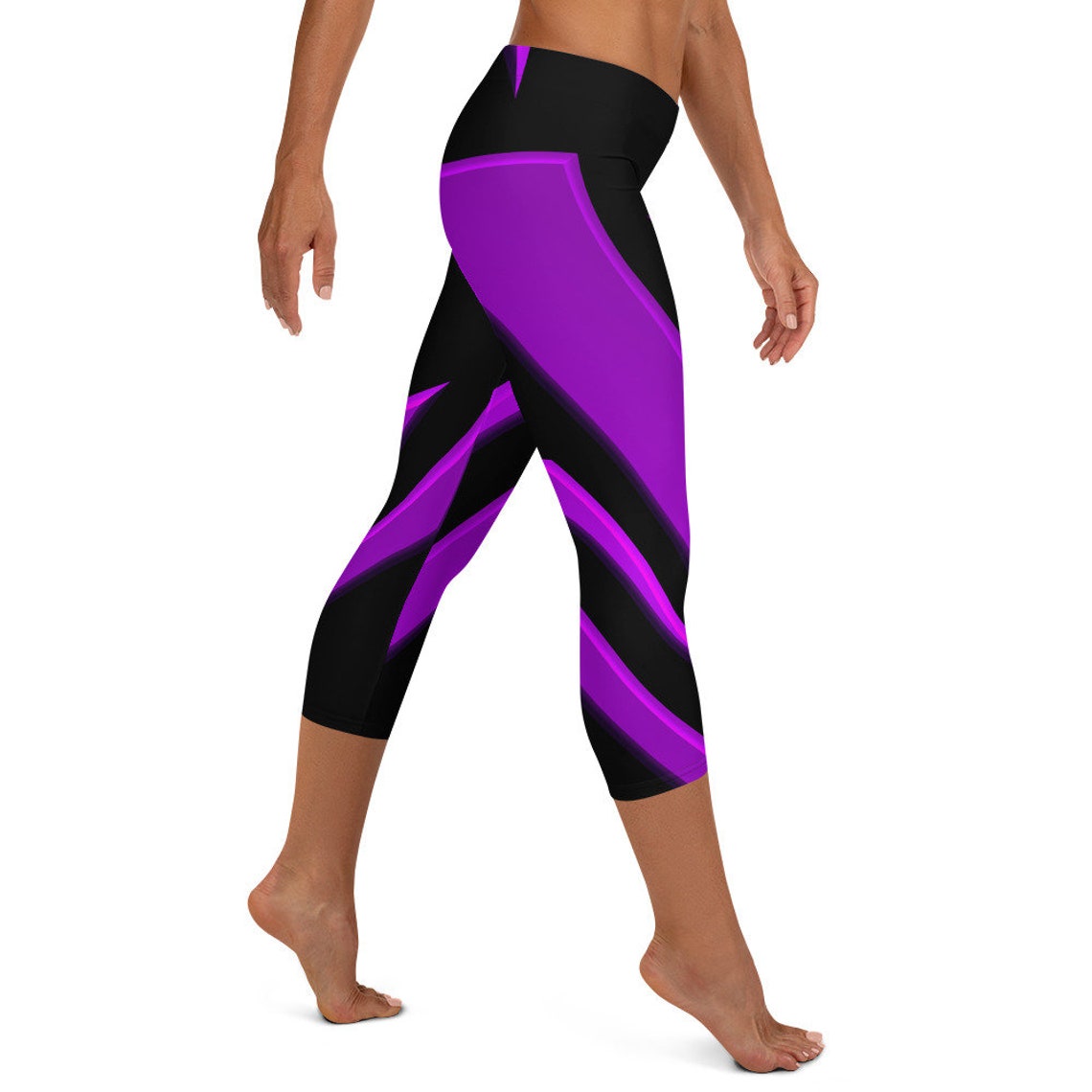 Purple on Black Pattern 1 Capri Leggings Etsy