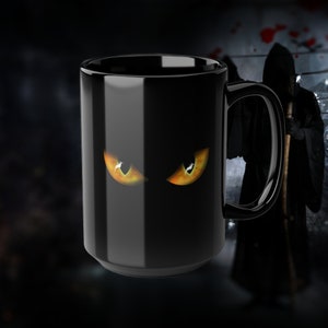 Mug, Cat Eyes Predator On The Prowl, Black Coffee Cup, Kitchen Decor, Animal Lover Gift, Cat Owner Present