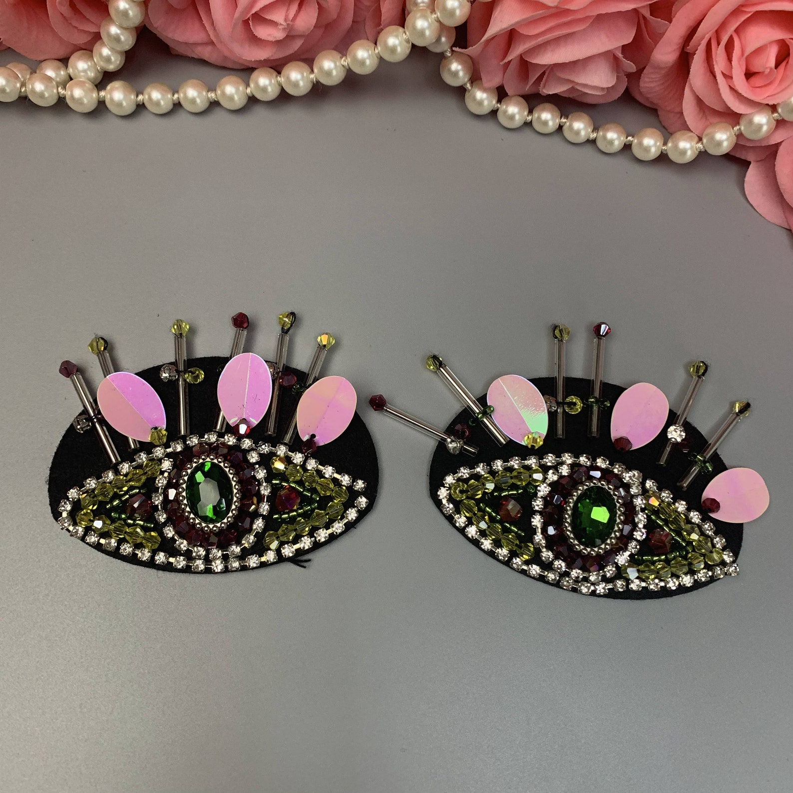 Handmade rhinestone sequin beaded eye patch rhinestone eye Etsy