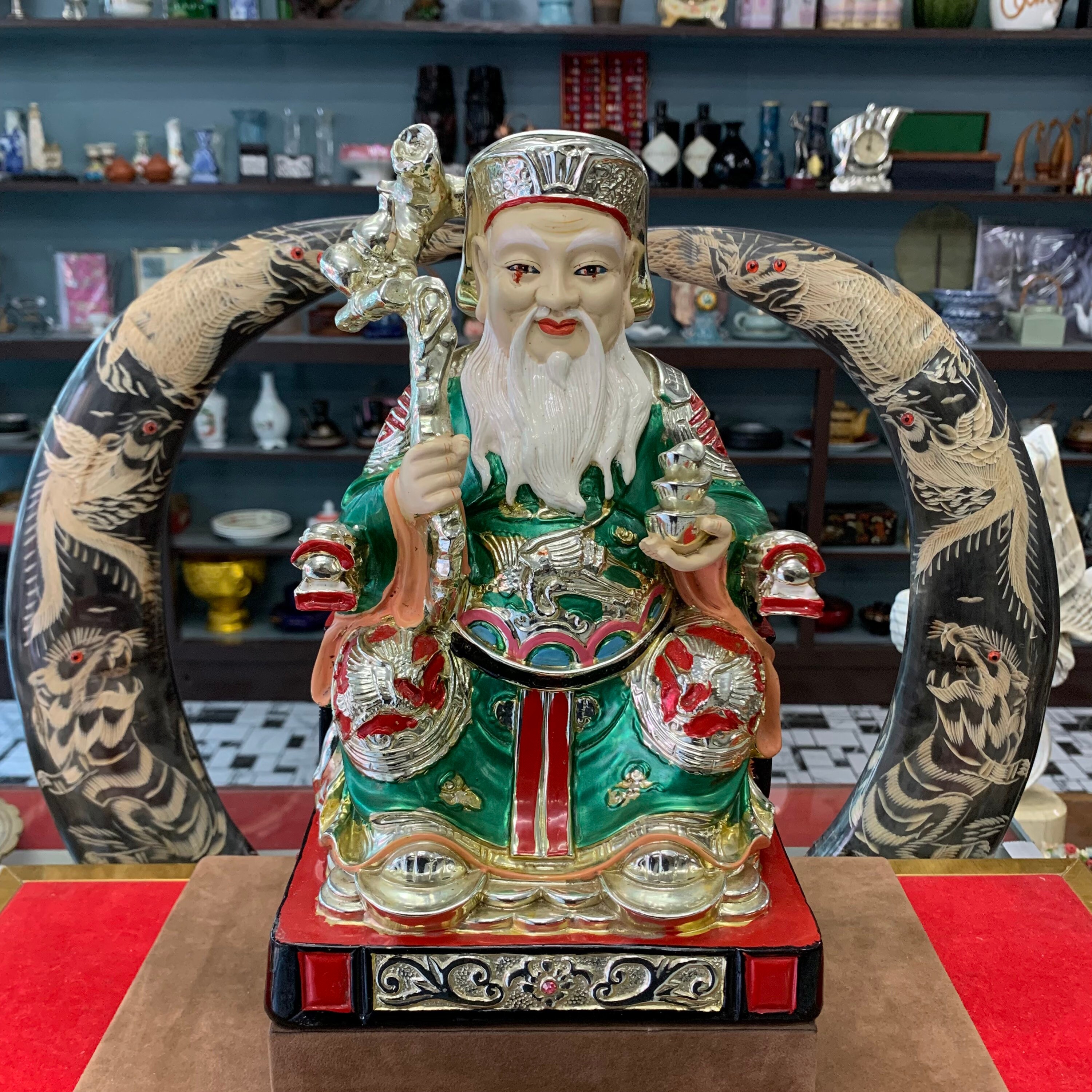 Vintage Chinese God of Wealth Statue Sculpture Hand Painting Etsy