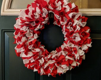 Nostalgic and Vintage Decoration for Christmas and Happy Holidays with this Candy Cane Round 12-15" Felt Wreath!