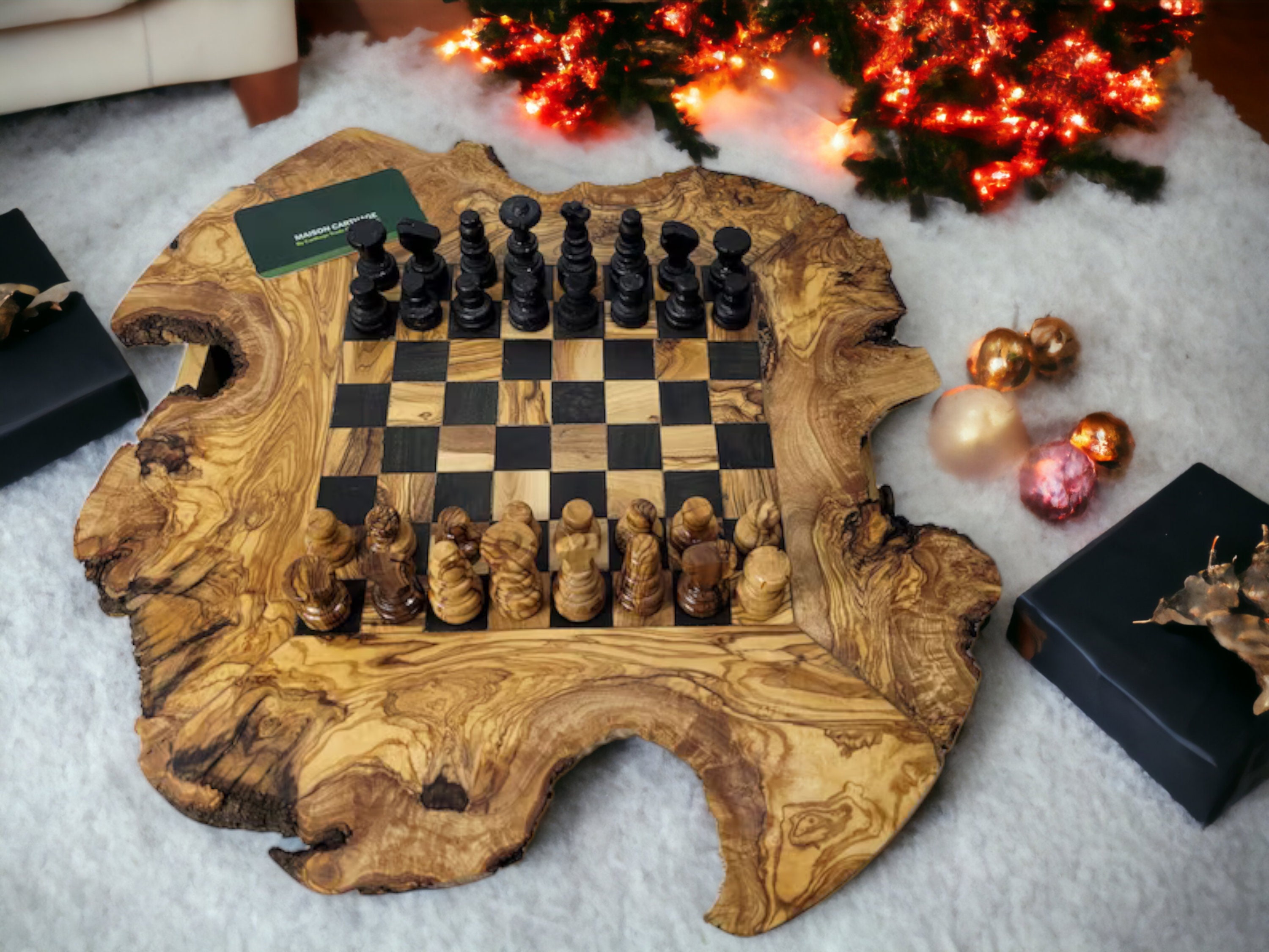 Custom Made Resin and Live Edge Olive Wooden Chess Board 