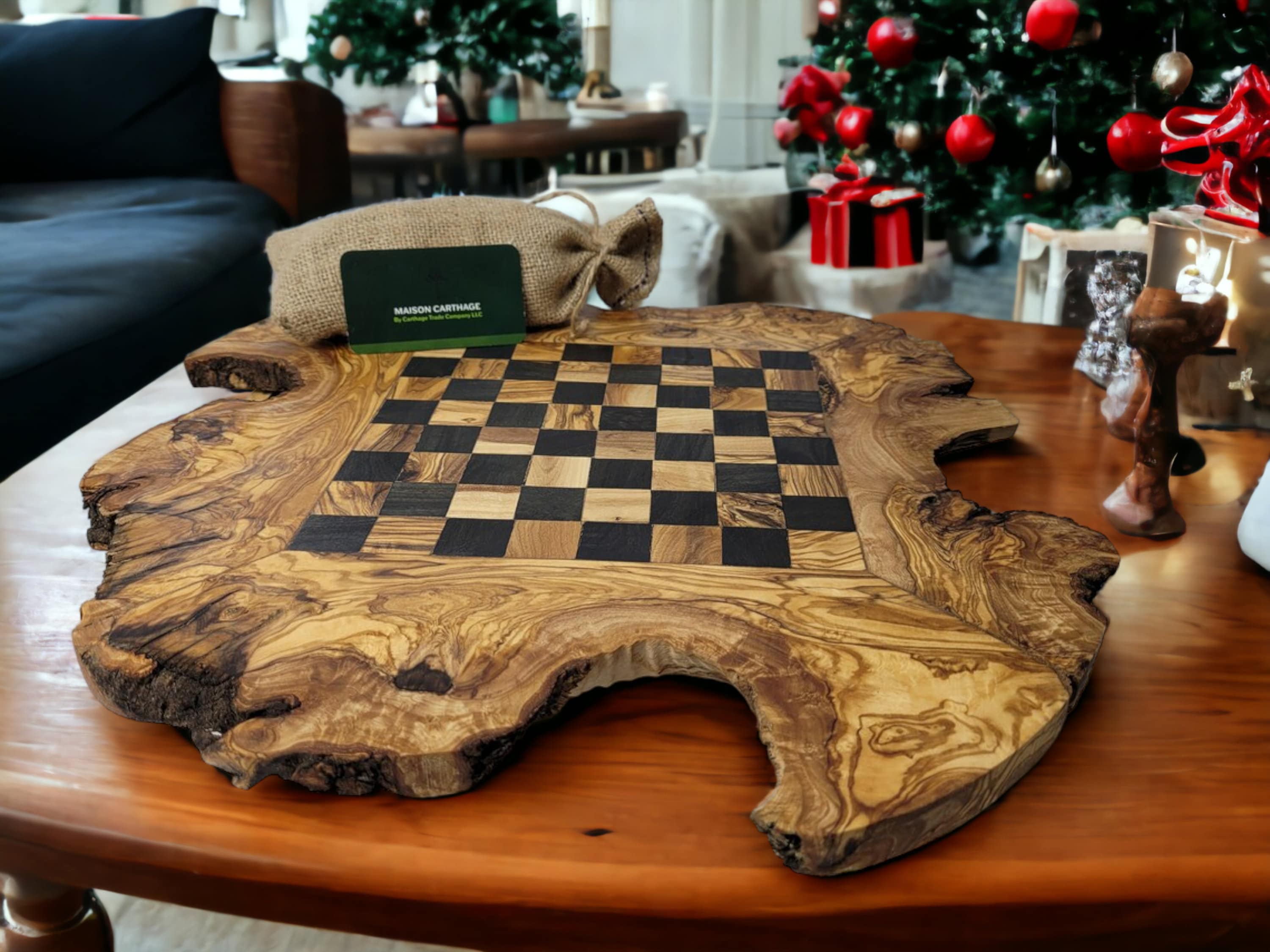 Olive Wood Rustic Chess Board Set with Resin Finish - Qartaj