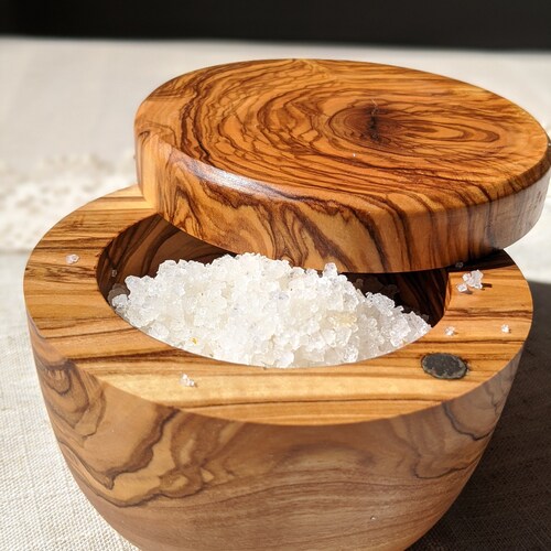 Olive Wood Salt Keeper/ Salt Cellar With Lid / Salt Etsy