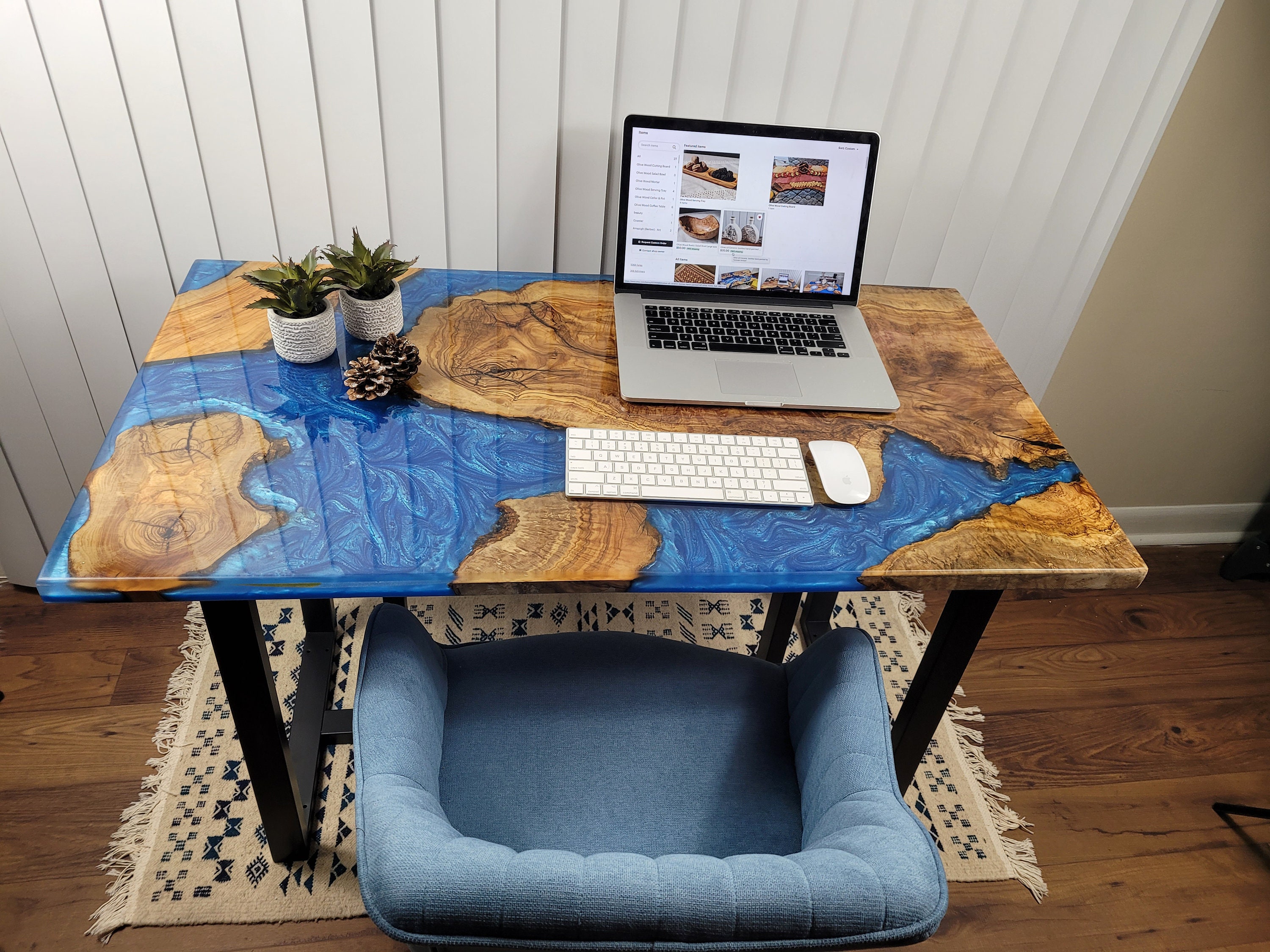 Unique Olive Wood and Epoxy Resin Desk Table Etsy