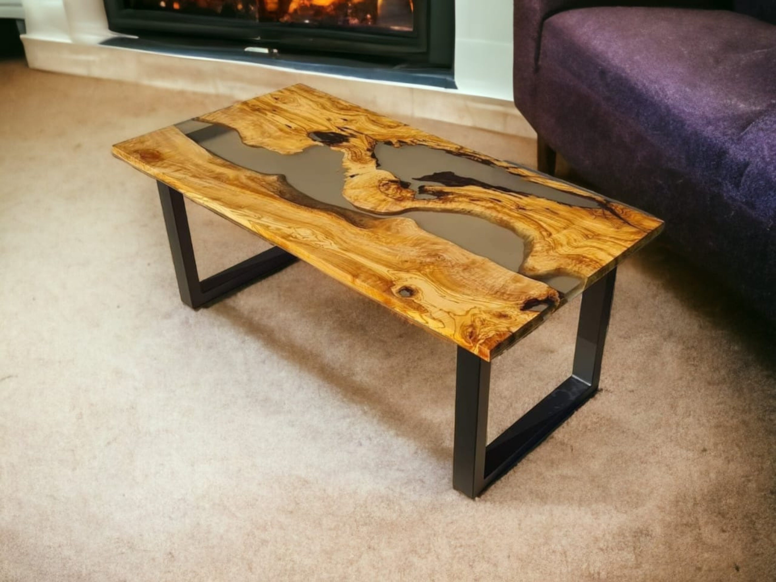 Burning Gaming Table, Epoxy Resin Wood Quartz Table, Home Decor