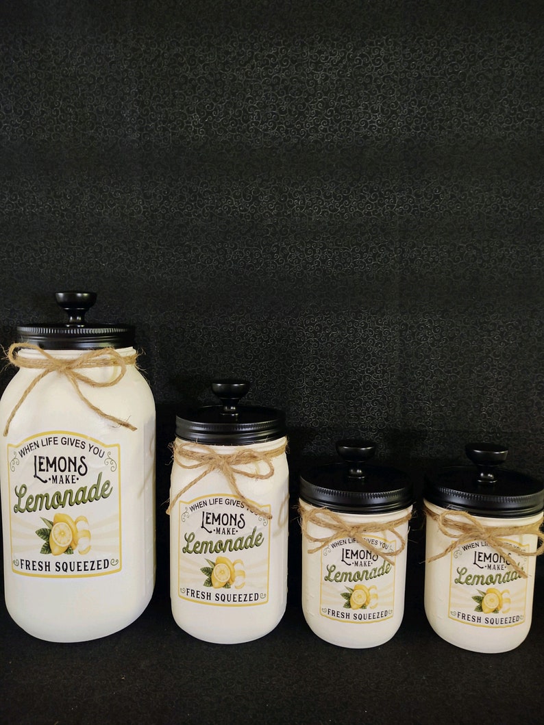 Mason Jar Lemon Canister Set. Lemon Kitchen Decor. Farmhouse Etsy
