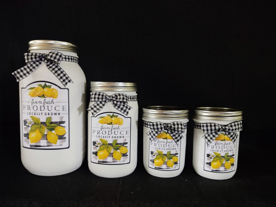 Mason Jar Lemon Canister Set. Lemon Kitchen Decor. Farmhouse Etsy