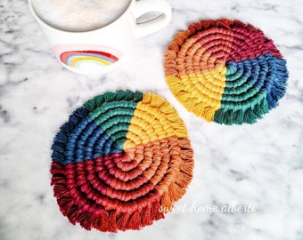 Rainbow Macrame Coasters Set of 2 - Coffee Table Decor