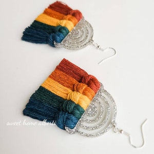 Glitter Rainbow Earrings - Macrame Rainbow Earrings