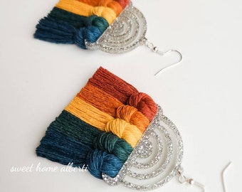 Glitter Rainbow Earrings - Macrame Rainbow Earrings