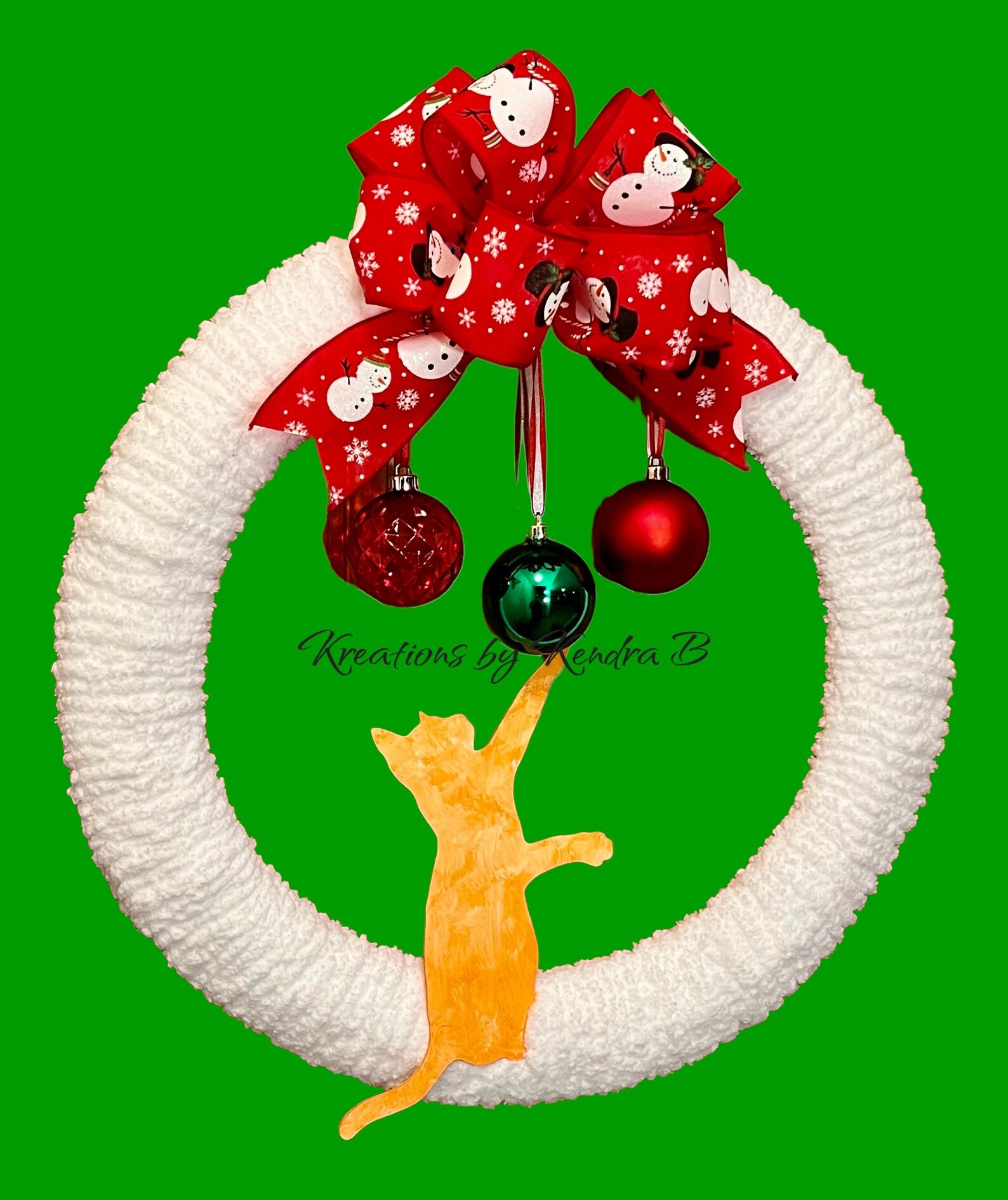 Cat Christmas Wreath Cat Wreath Cat Reaching for Christmas Etsy