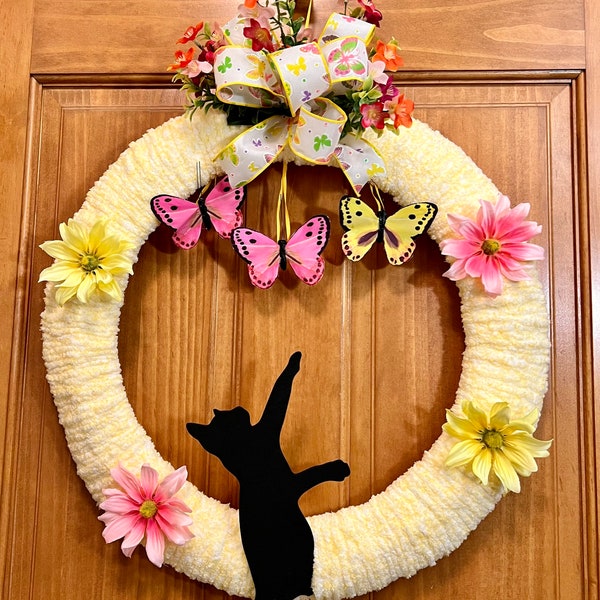 Spring/Summer Cat Wreath, Cat Lovers Wreath, Cat Wreath, Summer Wreath, Spring Wreath