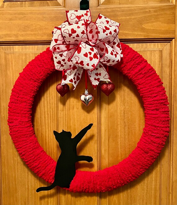 Cat Valentines Day Wreath, Cat Valentines Day Door Hanger, Cat Wreath, –  Amour Front Door