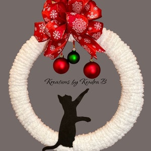 Cat Christmas Wreath, Cat Wreath, Cat Reaching for Christmas Ornaments, Christmas Wreath