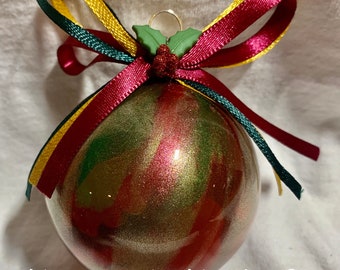 Christmas Ornaments, Hand Painted Christmas Ornaments, Red, Green and Gold