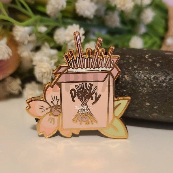 Strawberry Pocky | Pretzel Sticks | Sakura Collection Enamel Pin | Hard Enamel Pin | Rose Gold Enamel Pin | Japanese Snack | Kawaii Pin