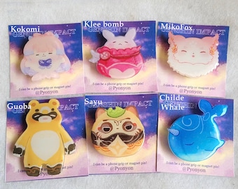 YaeMiko Kokoseal Sayu Gouba Klee bomb Childe whale phone deco acrylic magnet normal pin 5 x 5 cm genshin impact fanmerch chibi