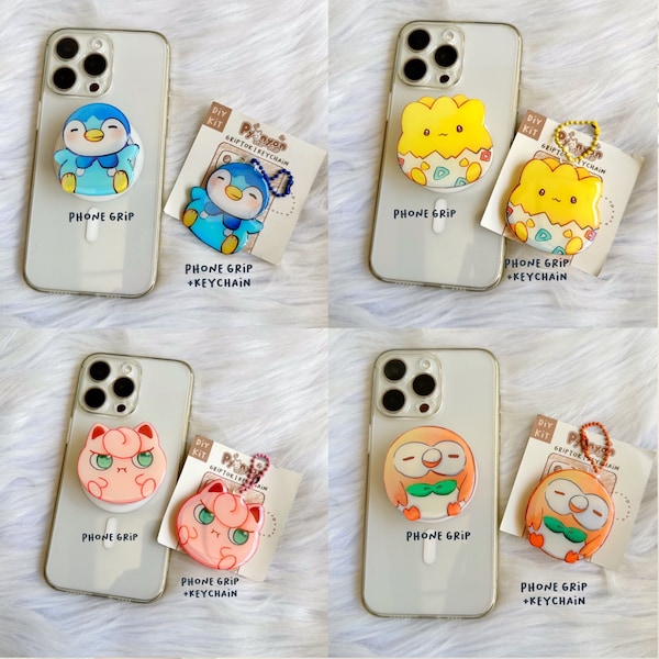 DIY-pakket: Pokemon-serie telefoon sleutelhanger accessoires epoxy oppervlak Rowlet Togepi Jingglypuff Piplup