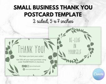 Green Plants Thank You Postcard Template for Small Business | Custom Thank You Cards | Thank You Card Template Canva | Boutique Thank You