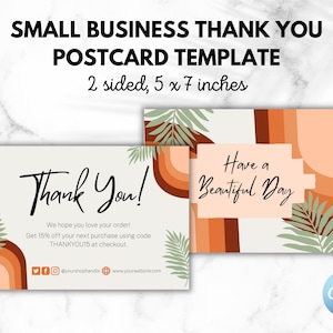 Orange Boho Thank You Postcard Template for Small Business | Custom Thank You Cards | Thank You Card Template Canva | Boutique Thank You