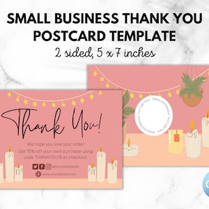Candle Business Thank You Postcard Template for Small Business | Custom Thank You Cards | Thank You Card Template Canva | Boutique Thank You