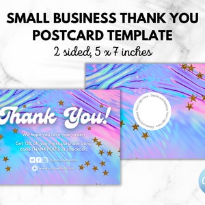 Neon Stars Thank You Postcard Template for Small Business | Custom Thank You Cards | Thank You Card Template Canva | Boutique Thank You