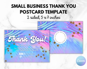 Neon Stars Thank You Postcard Template for Small Business | Custom Thank You Cards | Thank You Card Template Canva | Boutique Thank You